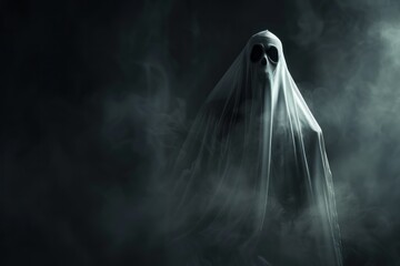 Scary ghost on dark background - obrazy, fototapety, plakaty