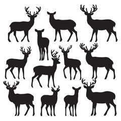 set of deer on the white background. deer silhouettes. Vector EPS 10.  © CHAIYAPHON