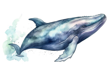 white blue isolated illustration Watercolor background whale