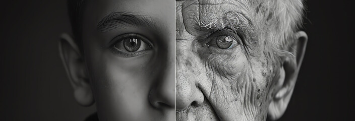 young and old same man, aging concept, AI generated
