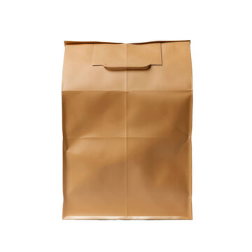 Brown paper lunch bag isolated on transparent a white background 
