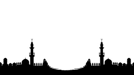 Silhouette of a grand masjid isolated on a transparent background. Eid Mubarak banner design element