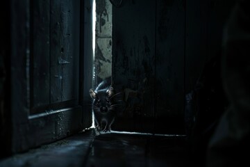 Fototapeta na wymiar a rat behind the door, creepy situation 