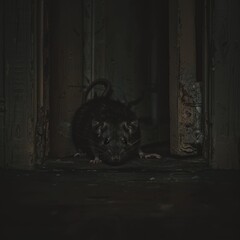 a rat behind the door, creepy situation
 - obrazy, fototapety, plakaty