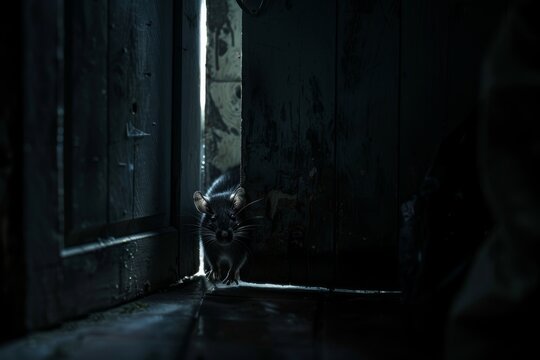 a rat behind the door, creepy situation

