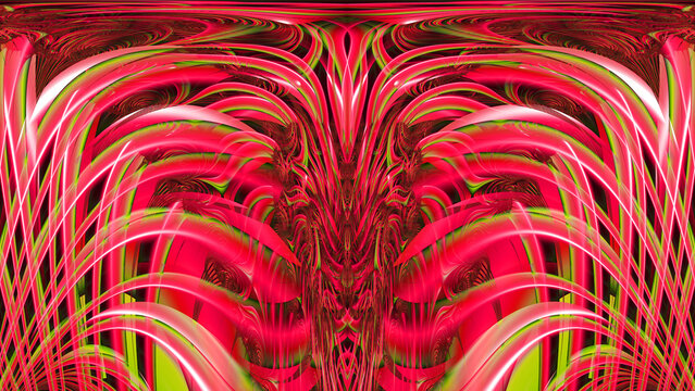 magenta red scarlet and crimson flowing striped cascade design with gold background