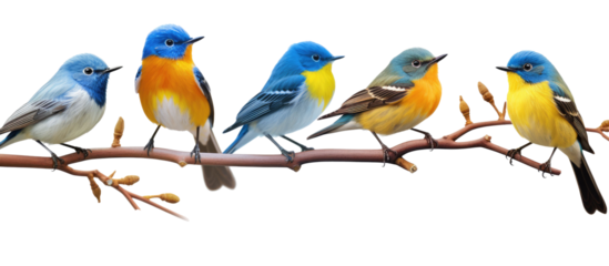 Collection set of Blue-fronted Redstart birds isolated on transparent a white background