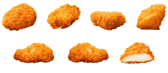 Collection set of fried chicken nugget isolated on transparent a white background