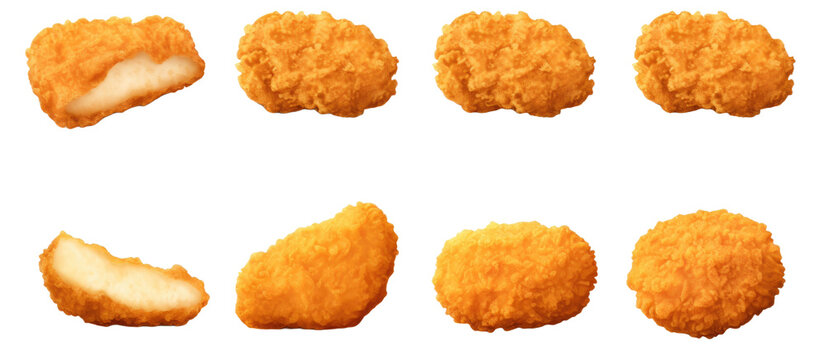 Collection set of fried chicken nugget isolated on transparent a white background