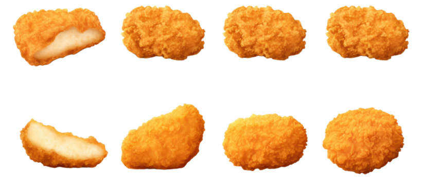 Collection set of fried chicken nugget isolated on transparent a white background
