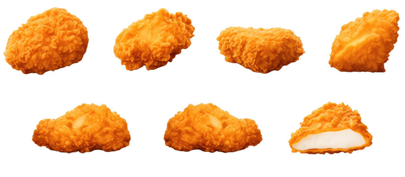 Collection set of fried chicken nugget isolated on transparent a white background
