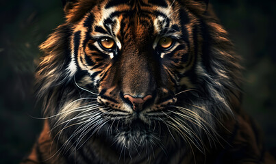 Tiger portrait action's face is angry and Looking at the camera, Generative AI