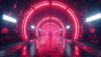 Retro style 80s neon tunnel door synthwave futuristic Sci-fi street shape with neon lines background. Generated AI
