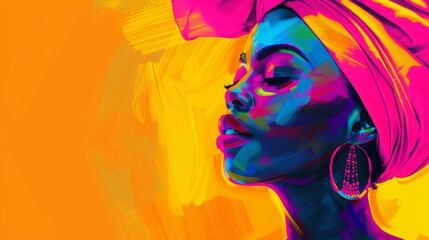 Vibrant abstract portrait of a Black woman with modern turban, celebrating African culture and beauty - obrazy, fototapety, plakaty