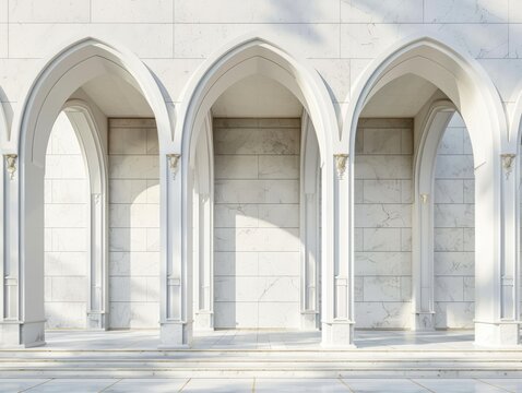 Pristine white cathedral facade minimalist marble design with elegant arches