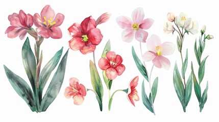 Fototapeta na wymiar Watercolor illustration of beautiful spring flowers
