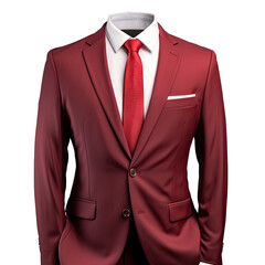 red suit of business man without head, passport size, Formal suit in fashion concept , isolated on a transparent background. PNG cutout or clipping path		
