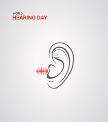World Hearing day, ear with music wave, hearing day design for social media banner, poster 3D Illustration.