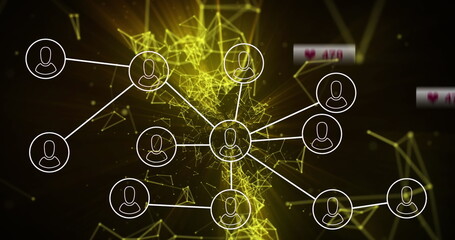 A digital network connects user icons against a dynamic abstract background