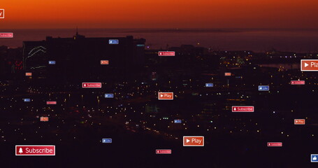 Image of social media data processing over cityscape