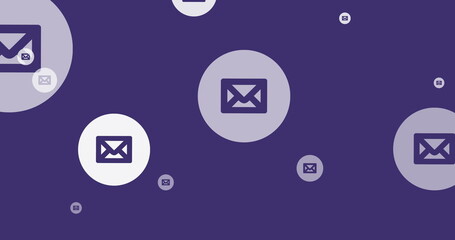 Image of envelope icons flying up on purple background