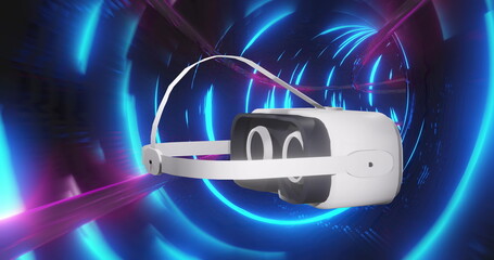 Image of vr headset over tunnel with blue light trails