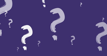 Image of hand drawn question marks moving on purple background