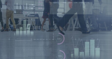 Image of financial data processing over business people