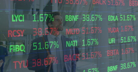 Image of financial data processing over business people