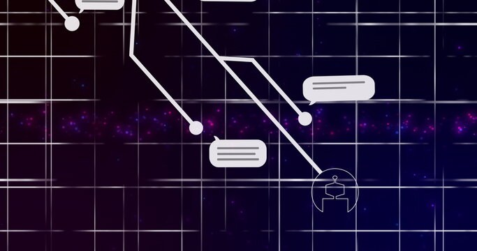 Image of ai chat and data processing over connections and grid - Powered by Adobe