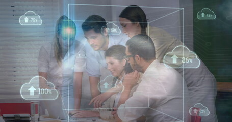 Image of financial data processing over businesses people