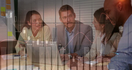 Image of financial data processing over businesses people