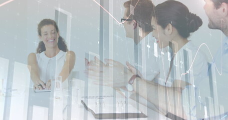 Image of financial data processing over businesses people