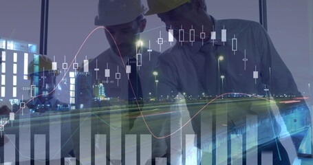 Image of financial data processing over businesses people