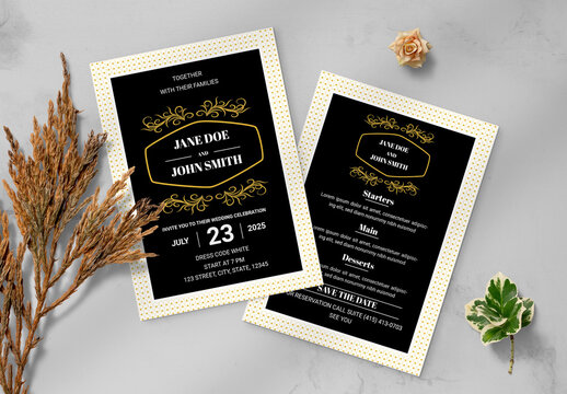 Black Color Wedding Invitation Card Template