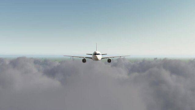 Flying aeroplane shots from different angles, plane closeup video shot 3d rendering, aircraft views from outside.
