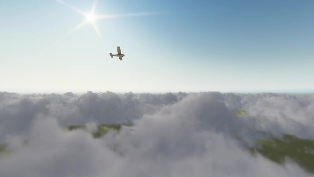 Flying aeroplane shots from different angles, plane closeup video shot 3d rendering, aircraft views from outside.