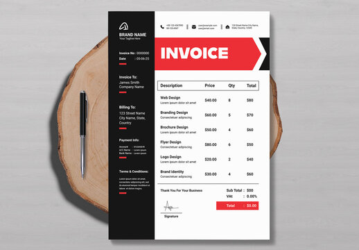 Invoice Layout With Red Accents