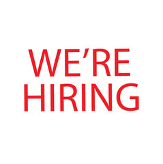 Recruitment open vacancy hiring design information label template. We are hiring to join team announcement lettering in speech bubble chat box vector illustration isolated on yellow background