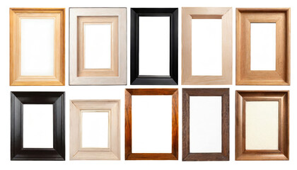 Collection of vintage wooden frames of various sizes and widths, isolated on a transparent background. Available as PNG cutouts or clipping path	 - Powered by Adobe
