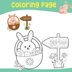Easter Coloring Page for Kids. Coloring worksheet page. Educational printable coloring worksheet. Vector illustration.