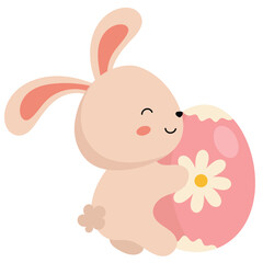 Clipart of cute little rabbit holding easter egg on a white background. Easter clipart for mascot, greeting card, stickers, clothing, printable game card