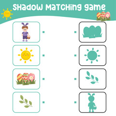 Matching shadow game for children. Find the correct shadow. Worksheet for kid. Printable activity page for kids. Learning Game. Vector file. 