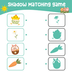 Matching shadow game for children. Find the correct shadow. Worksheet for kid. Printable activity page for kids. Learning Game. Vector file. 