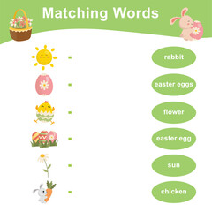 Matching words worksheet. Matching pictures with words activity. Kids educational game