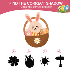 Find the correct shadow. Worksheet for kid. Matching shadow game for children. Circle the correct shadow. Printable activity page for kids. Learning Game. Vector file. 