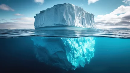 Fototapeten Minimalistic image of an iceberg in the ocean with a view under and above the water with a copy space. Generative AI © kovalovds