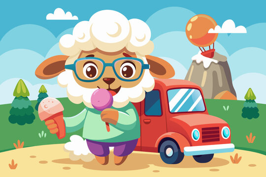 ute sheep eating ice cream wearing glasses cartoon 
