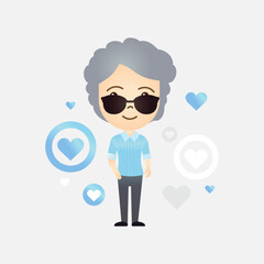 Cute old woman cartoon with heart symbol on isolated background
