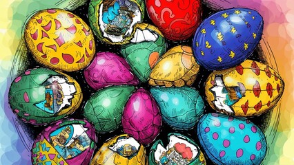 Happy Easter. Easter eggs with different texture.